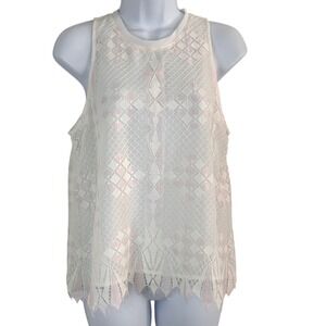 NWOT G X F Women's S Ivory Pink Geometric Lace Sleeveless Keyhole Back Top Fairy